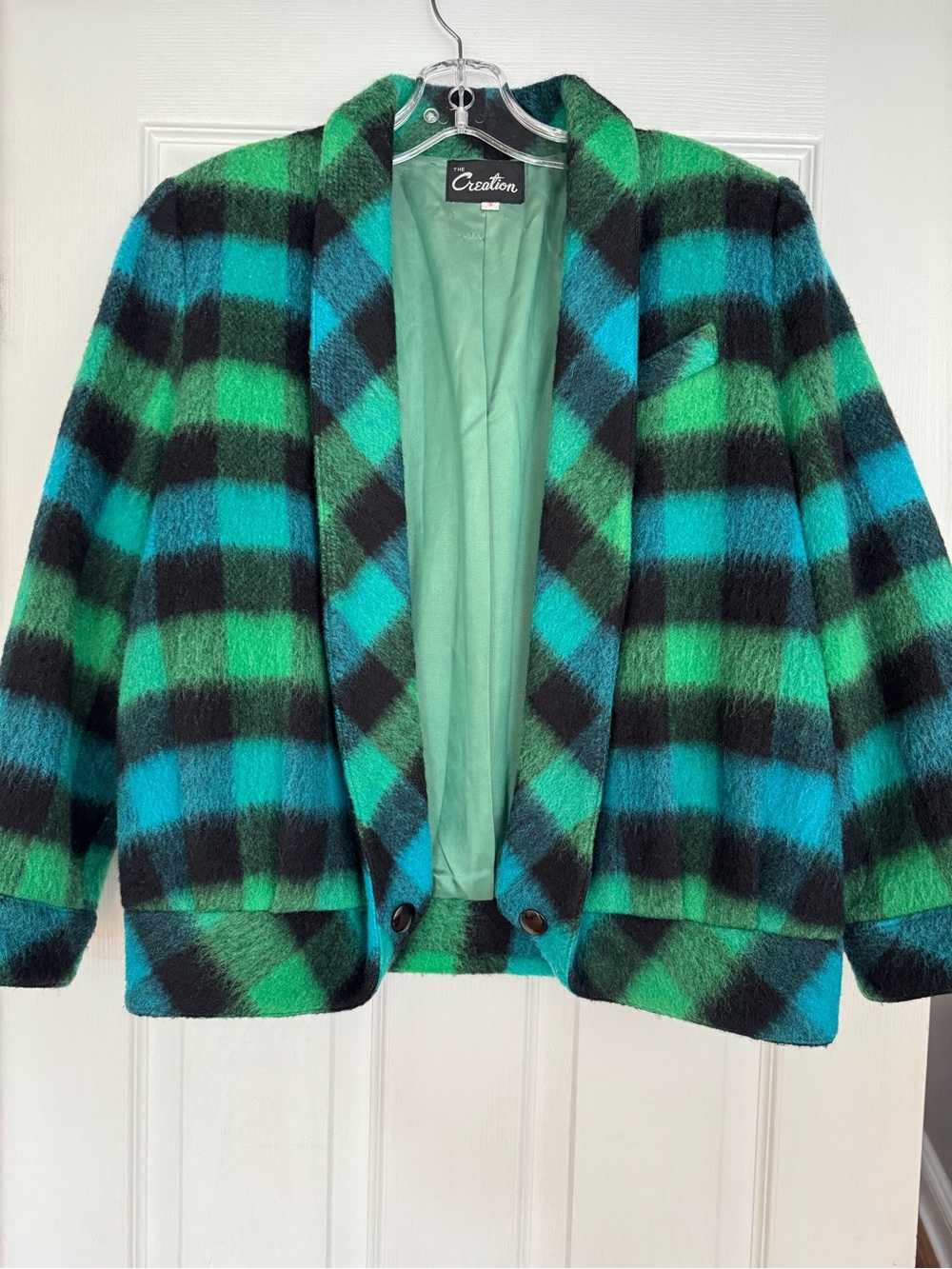 VTG Plaid Green & Teal Blazer Jacket S-M